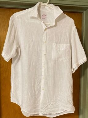 Vintage Brooks Brothers White Irish Linen Short Sleeve Button Down Shirt Medium